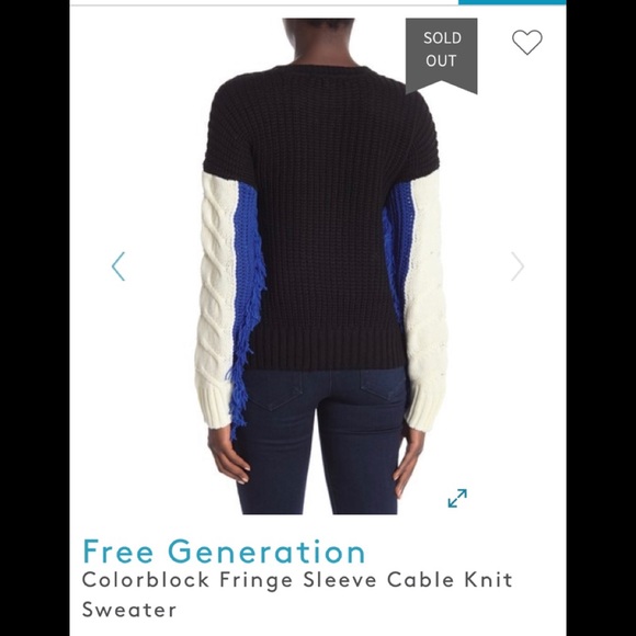 New Free Generation Fringe Sweater Cable Knit Blue White Black Colorblock Size M - Picture 2 of 16